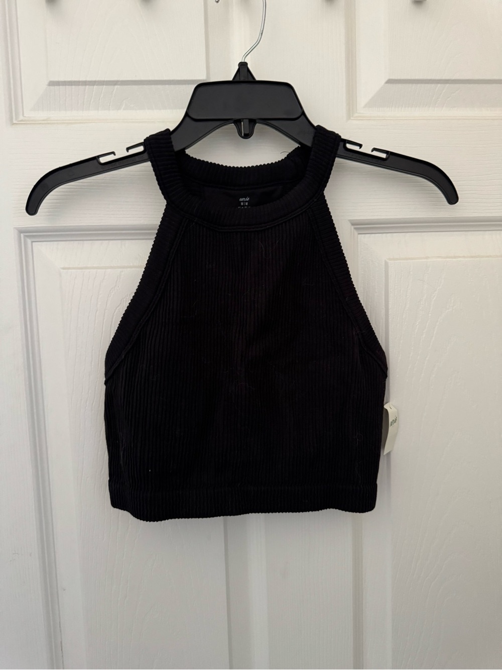 Aerie Black Ribbed Halter Crop Bra Top